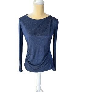 Lafayette 148 New York Blue Sparkly Long Sleeve Top Blouse Size Small